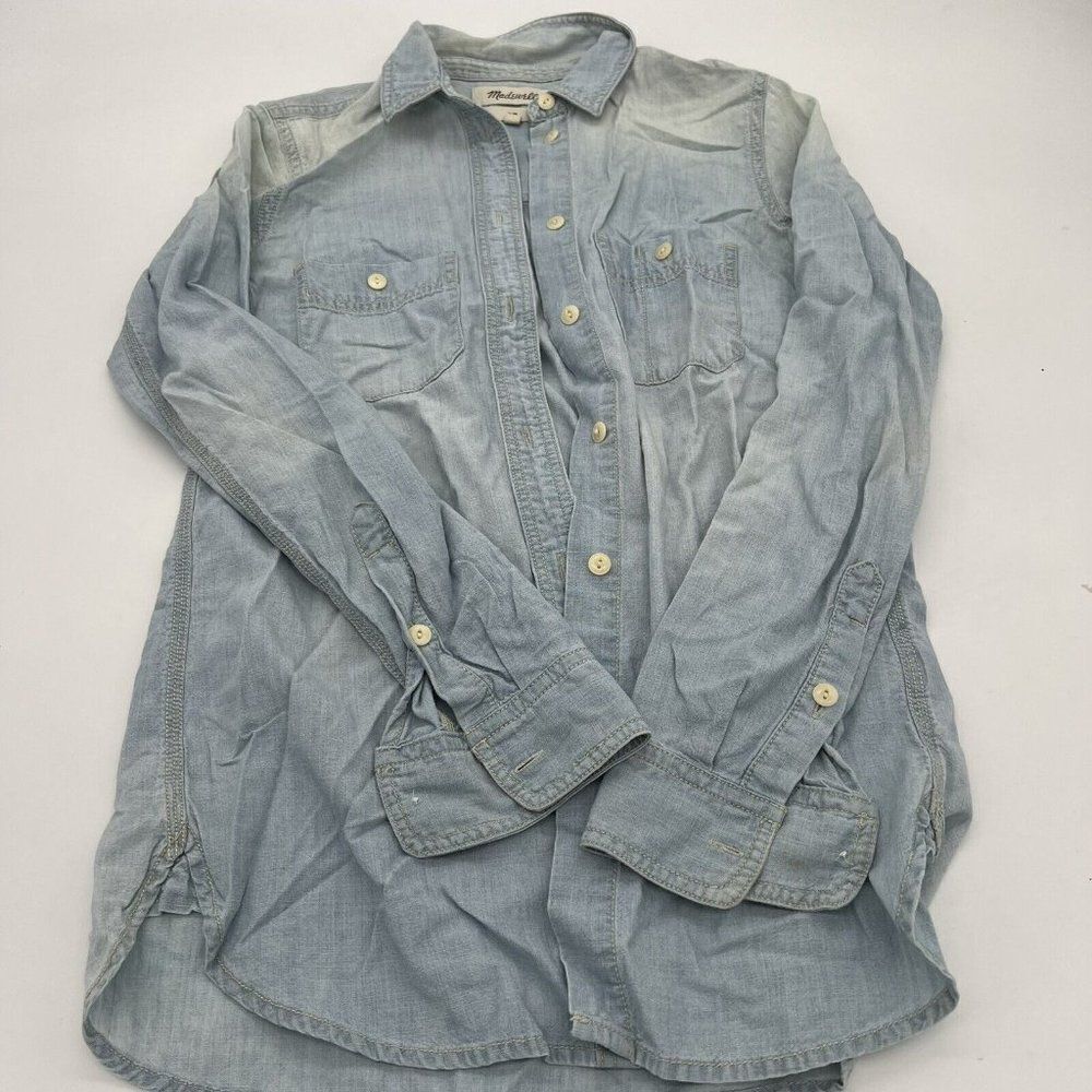 Madewell XXS Top Shirt Button Front Chambray Classic Ex Boyfriend Evie Wash Slim
